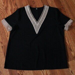 Unknown Brand Woven Accent V-Neck Blouse